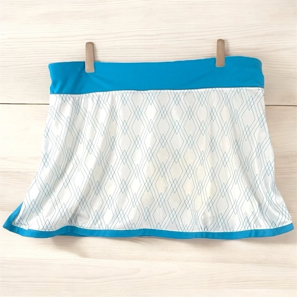 Nike Dri-Fit White and Blue Geometric Tennis Golf Skirt Stretchy Sz Large
